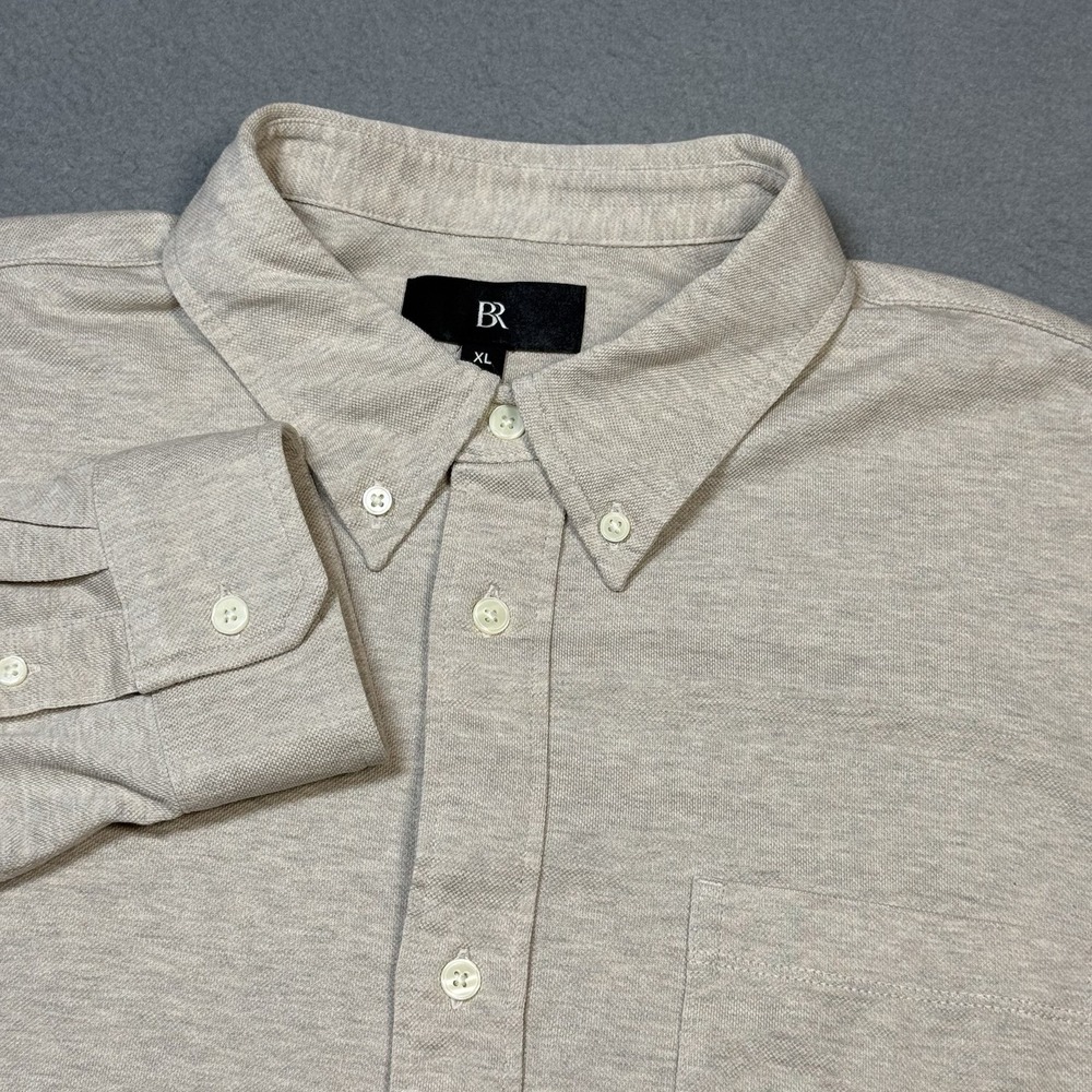 Banana Republic Luxe Pique Button Shirt Mens Extra Large Beige Stretch